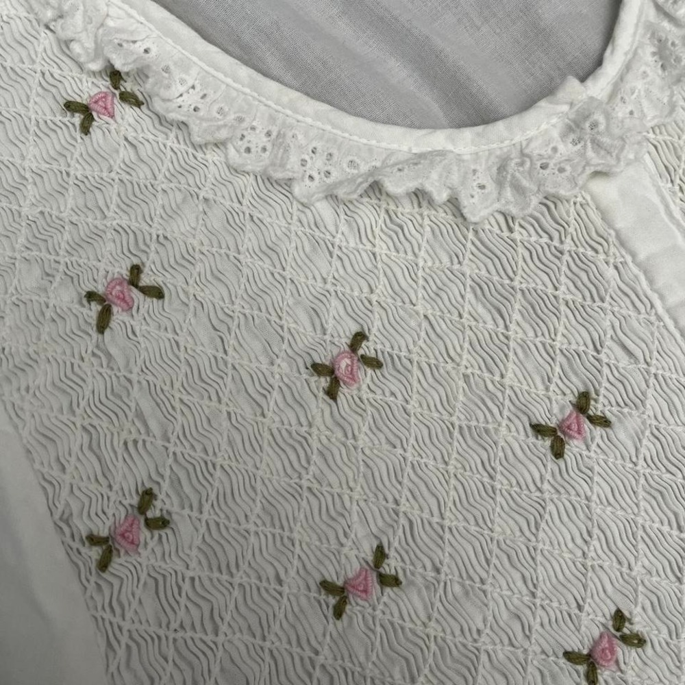 Victoriana White Cotton‎ Prairie Dress Women M Cottagecore Coquette Lace Boho - Picture 3 of 7